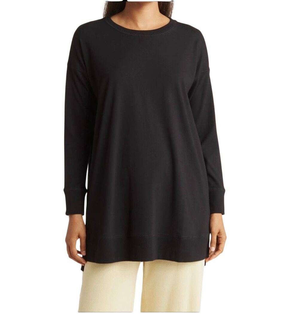 Eileen Fisher $198 Organic Cotton Stretch Terry Tunic Sweatshirt Medium NEW